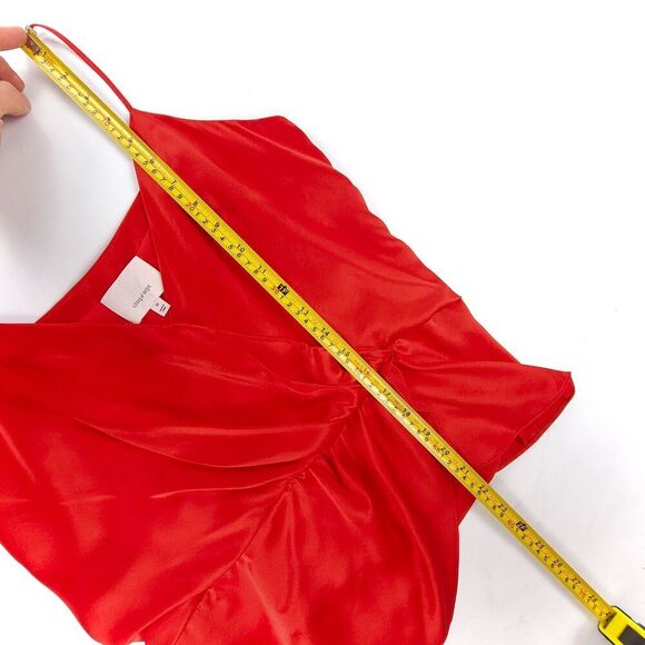 NEW Cinq A Sept 100% Silk Mirin Faux Wrap Top Cami Red Satin Medium Quiet Luxury - Picture 4 of 8